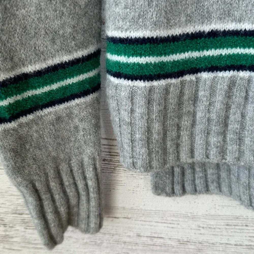 J. Crew Gray Crewneck Sweater with Green Stripes